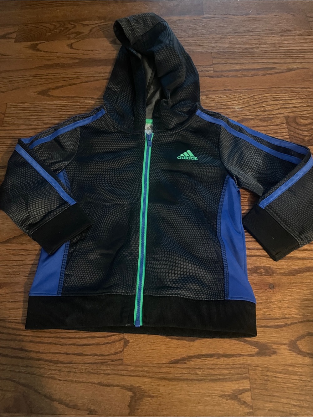 adidas Kids Black, Blue & Green Hooded Jacket